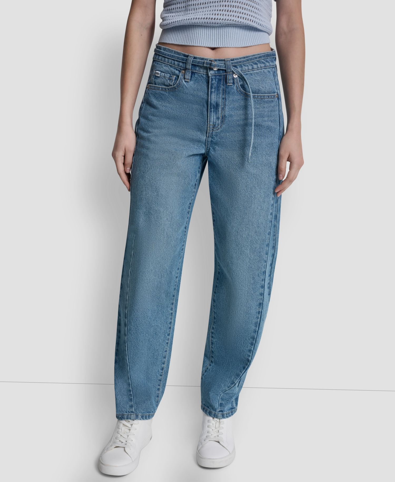 Women's Mid-Rise Forward Seamed Barrel Jeans With Self-Belt