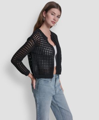 Petite Open-Stitch Drop-Shoulder Cardigan Sweater