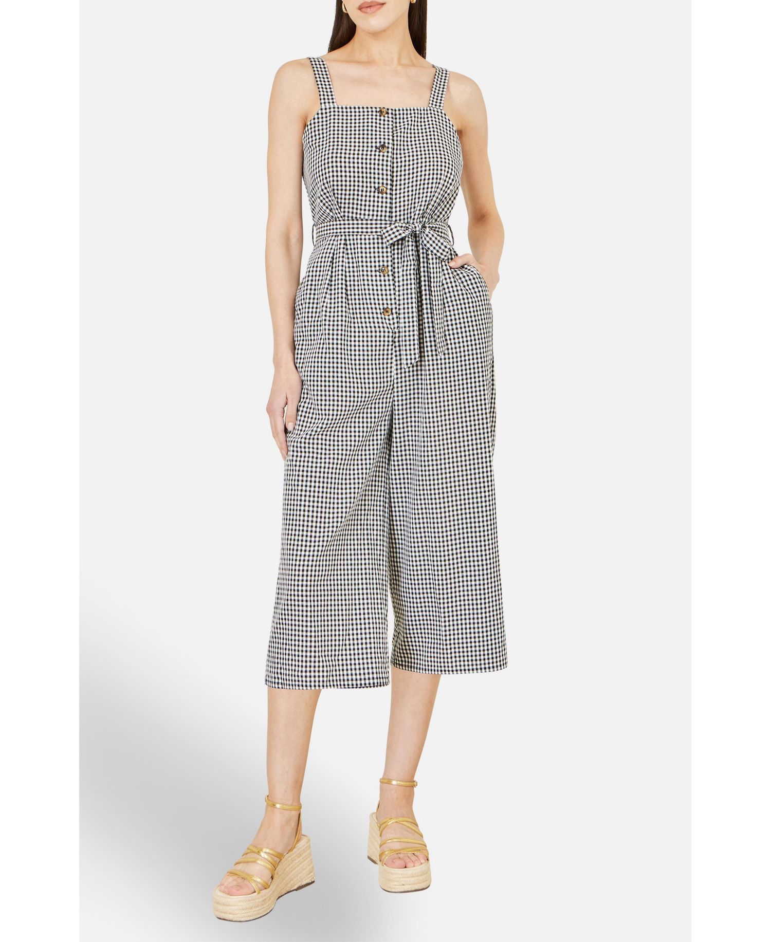 Women's Gingham Button Through Jumpsuit