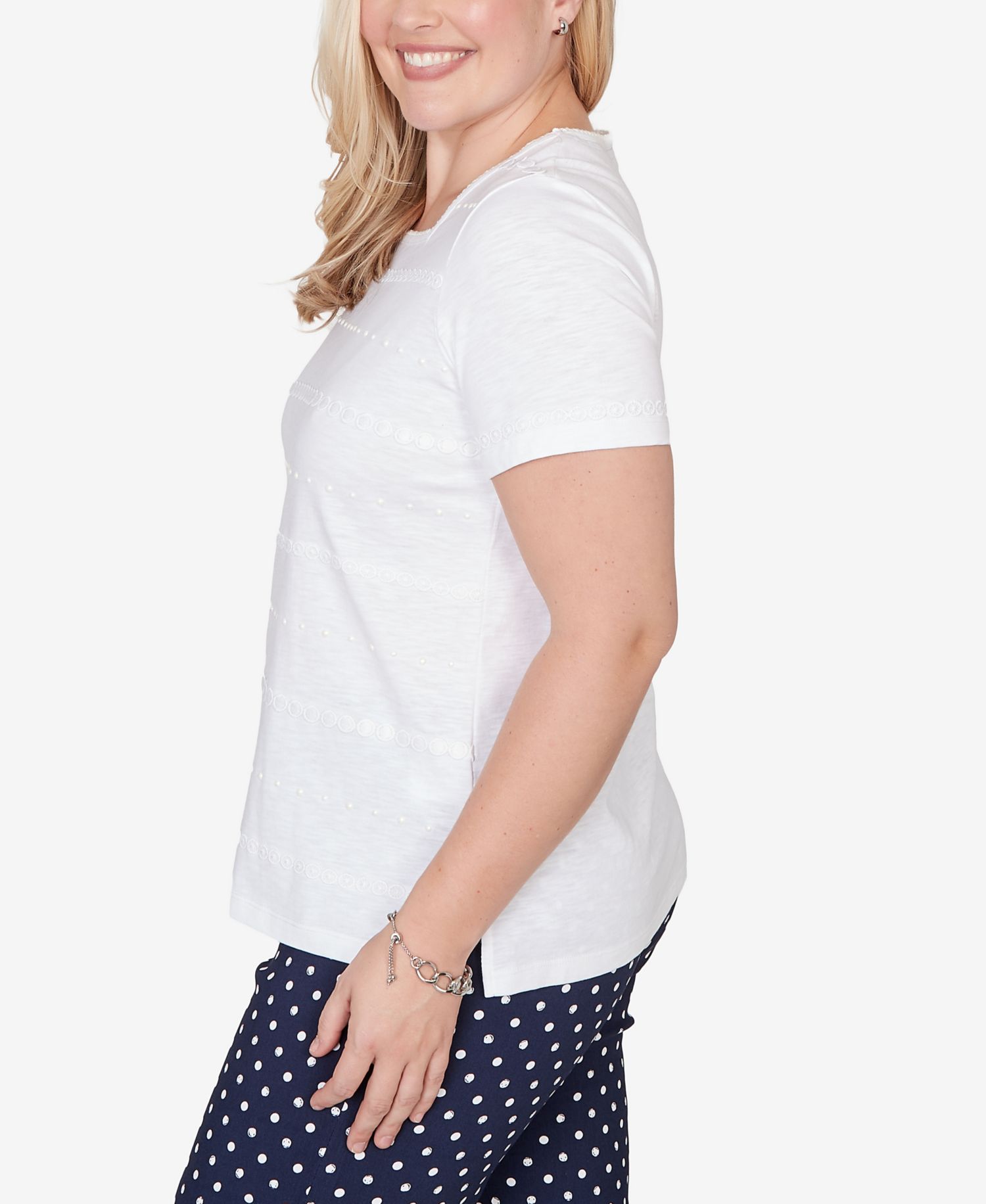 Petite Port Side Layered Dot Square Neck T-Shirt
