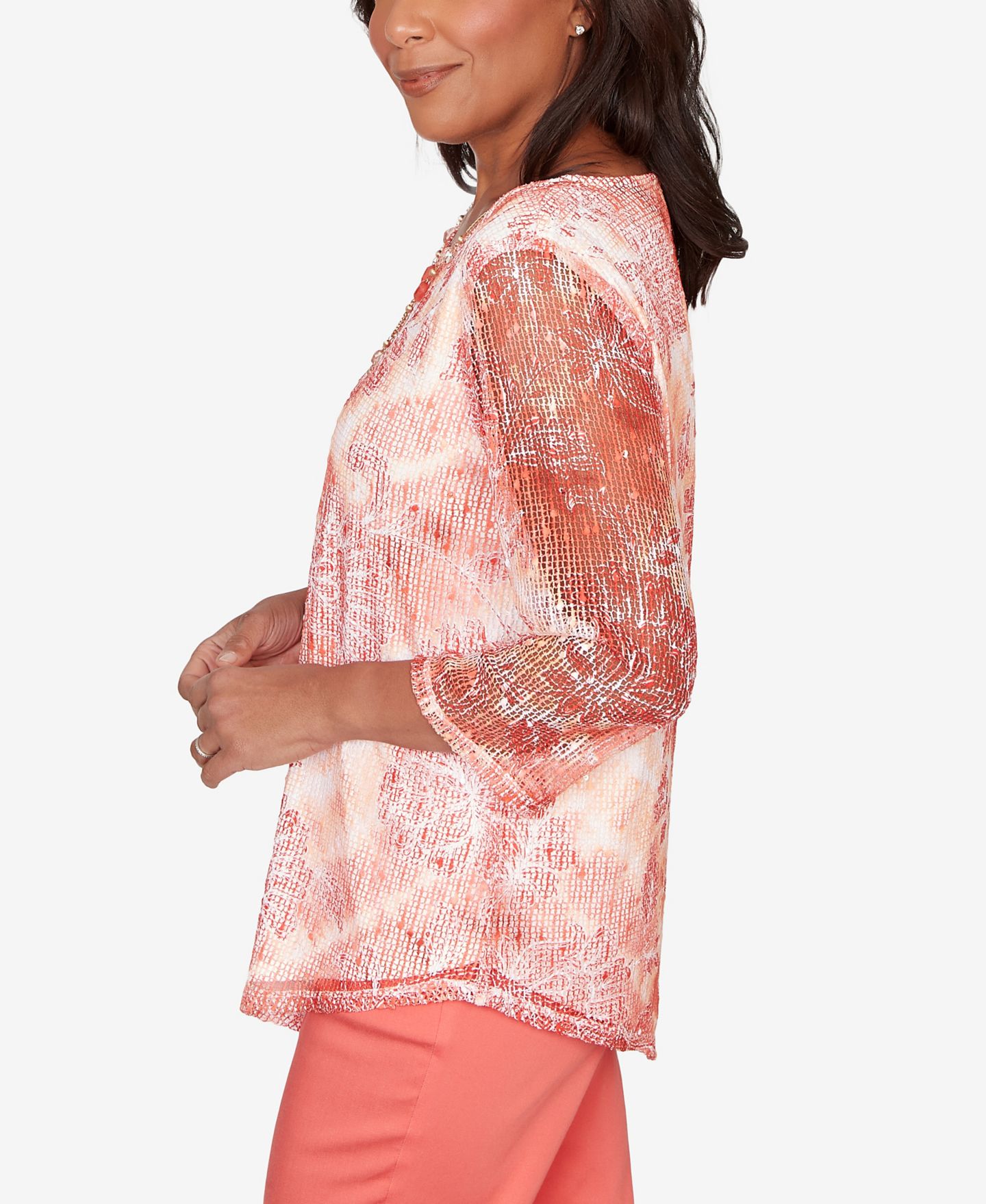Женский топ Alfred Dunner Petite Resort Living Batik Tie Dye Chevron Crew Neck, цвет: Оранжевый — фото 4