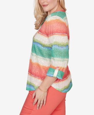 Petite Resort Living Biadere Tie Dye Stripe Henley Top
