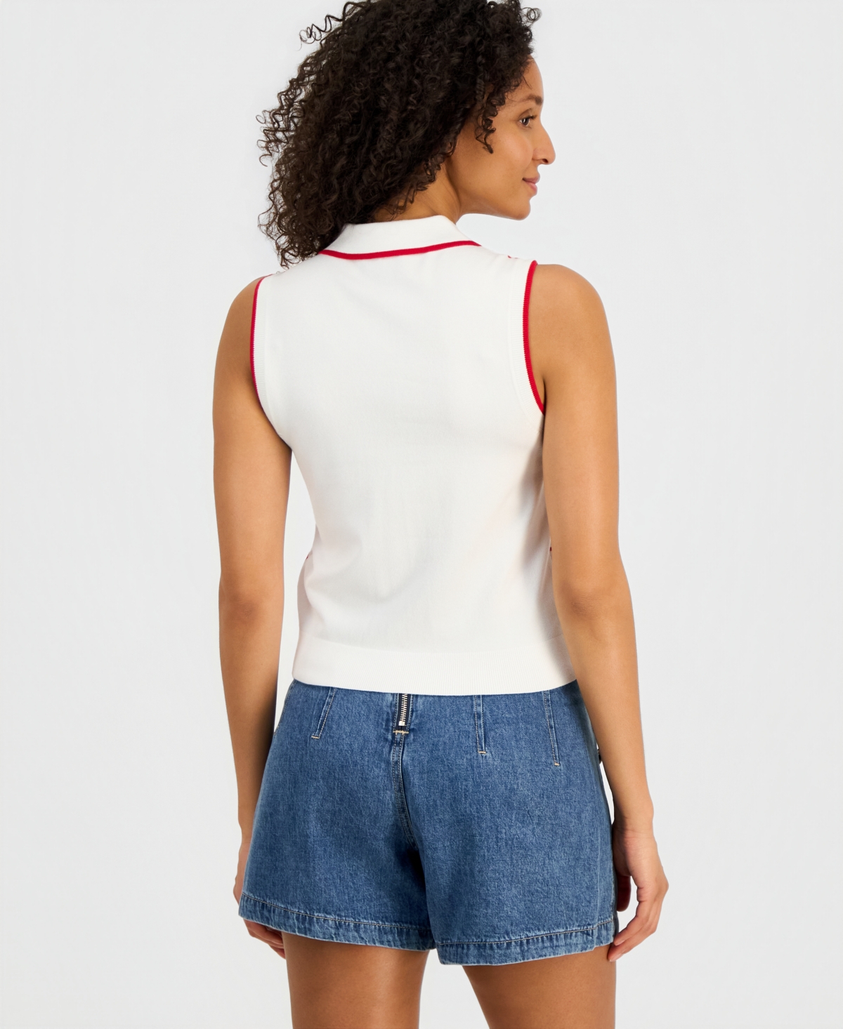 Nautica Women's Striped Sleeveless Pointelle Polo Sweater