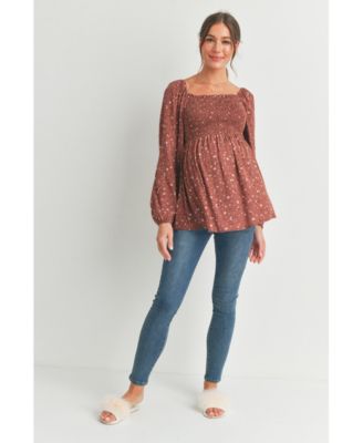 Maternity Smocked Square-Neck Floral Blouse