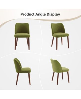 Dining Chair Set of 6, Linen Upholstered Dining Chair with Wood Legs, Wing Backrest, Wooden Kitchen Chair, Kitchen Chairs with Thick Cushions