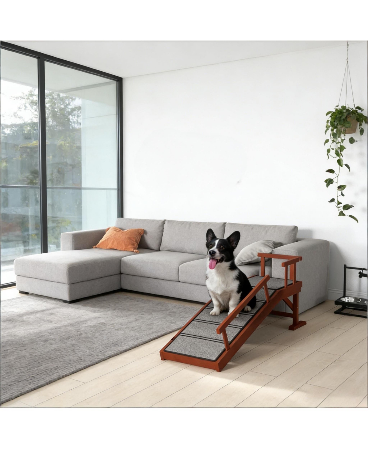 Aostirmotor Solid Wood Dog Ramp for Bed & Couch,Brown