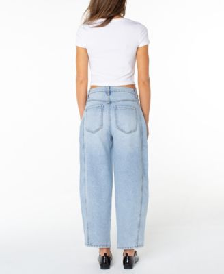 Juniors' High Rise Barrel-Leg Jeans