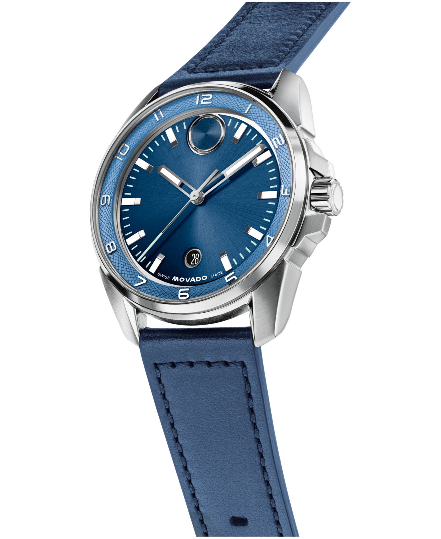 Мужские часы Movado Bold Verso S Swiss Quartz Navy Leather Watch, 42mm — фото 7