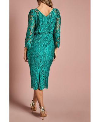 Women's Satin Lace Boat Neck Midi Dress
