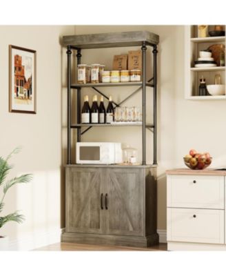 73" Tall Industrial Bookshelf with Doors – Wood and Metal Farmhouse Bookcase with Open Shelves and Cabinet
