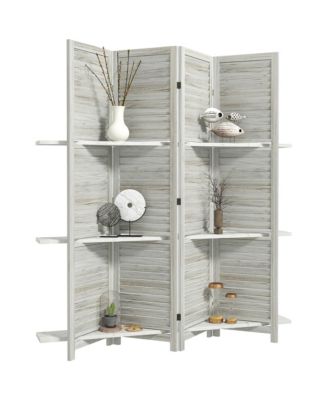 4 Panel Privacy Screen, Room Divider with 3 Shelves