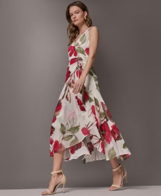 Women's Floral Faux Wrap Midi Dress