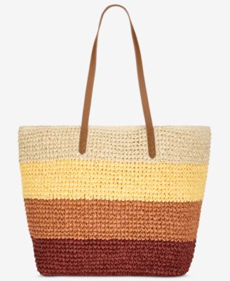 Ombr&eacute; Striped Straw Slouchy Tote Bag