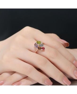 Dazzling Sterling Silver Multi-Color CZ Cluster Satement Ring