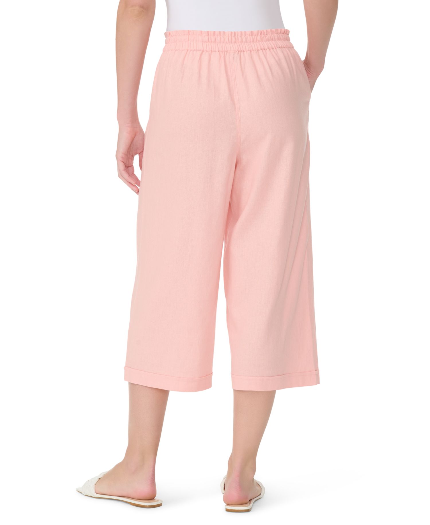 Women's Linen Pull On Wide-Leg Crop Pants