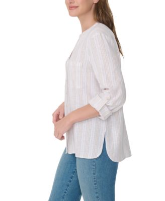 Women's Linen Band Collar Top