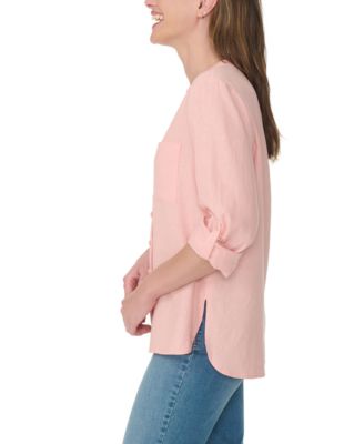 Women's Linen Band Collar Top