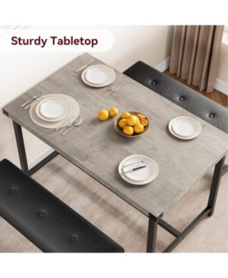 “3 Piece Retro Gray Dining Table Set with Rectangular Table & 2 Upholstered Benches for 4.”