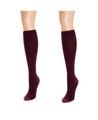 Women's 2 Pair Pack Nylon Compression Knee High Socks, One