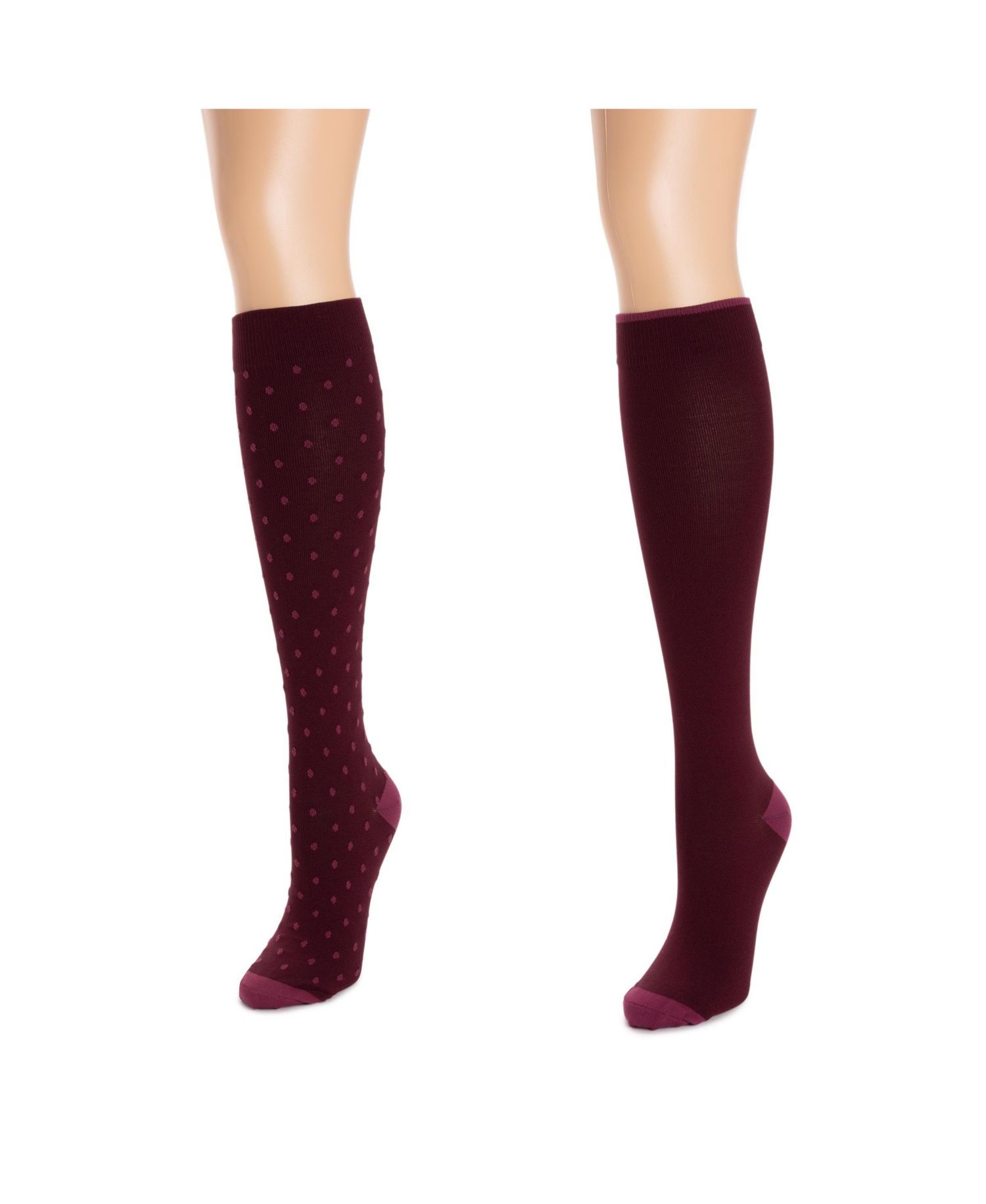 Women's 2 Pair Pack Nylon Compression Knee High Socks, One Size