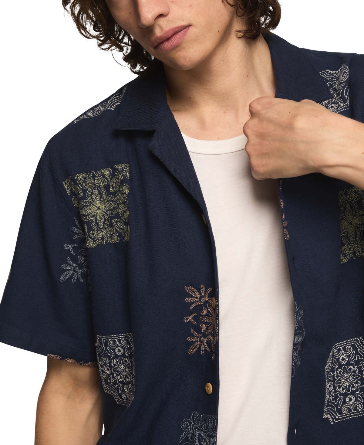 Lucky Brand Men's Novelty Camp Collar Shirt