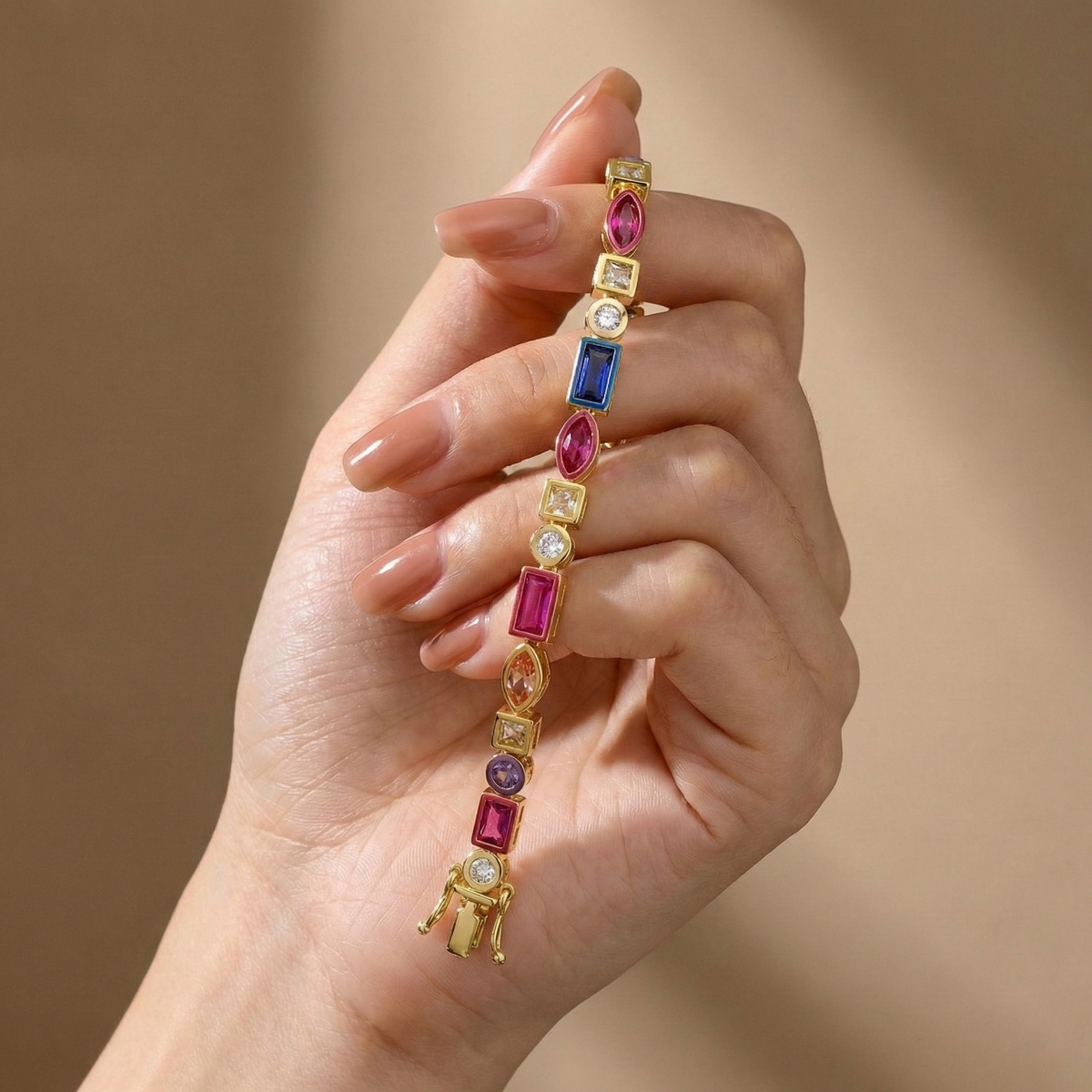 14K Gold Plated Multi-Color Varied-Shape Tennis Bracelet