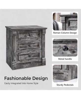 Farmhouse Nightstand with Charging Station and Roman Columns