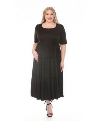Plus Size Square Neck Short-Sleeve Tiered Dress