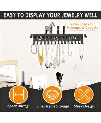 Wall Hanging Jewelry Organizer with 30 Hooks for Necklaces and Bracelets