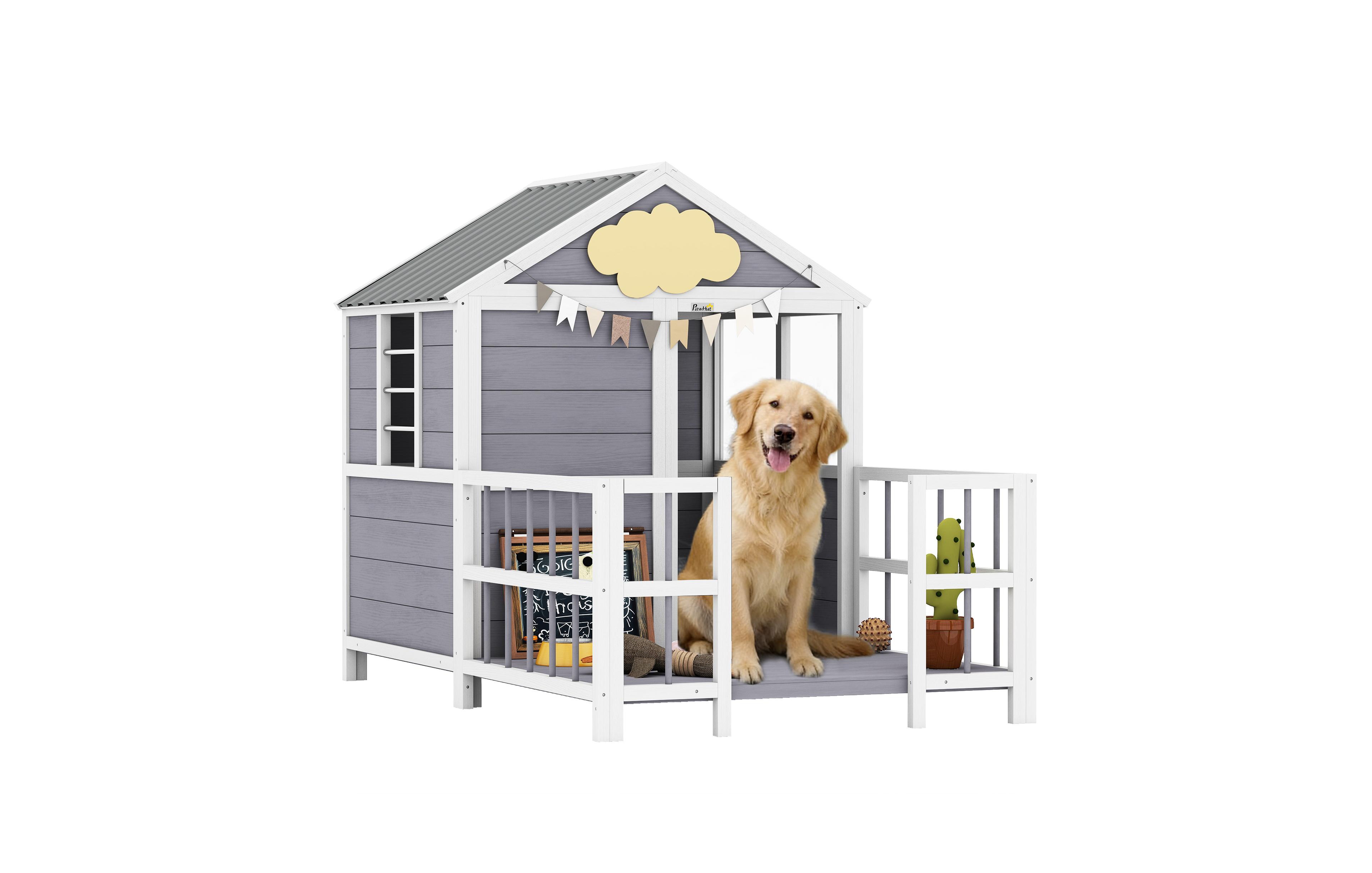 PawHut Dog House Outdoor, 61"L Wooden Dog Shelter with Porch