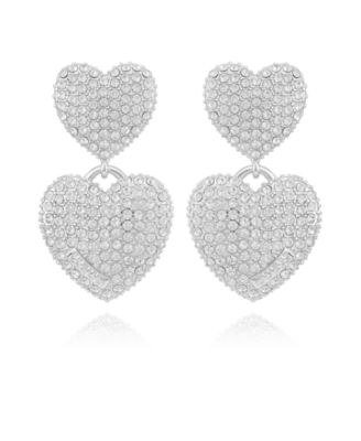 Glass Stone Double Heart Drop Earrings