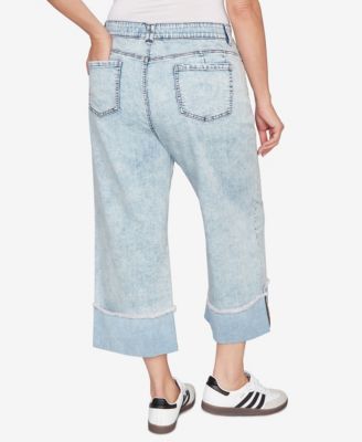 Plus Size Comfort Waist Wide Leg Cropped Jeans