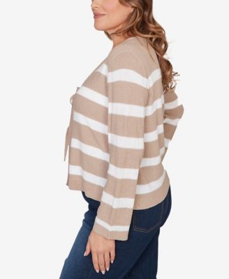 Plus Size Striped Tie-Front Cardigan Sweater