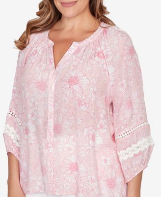 Plus Size Floral Silky Gauze Peasant Top