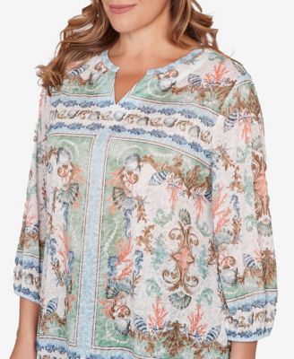 Plus Size Ocean Motif Burnout Knit Top