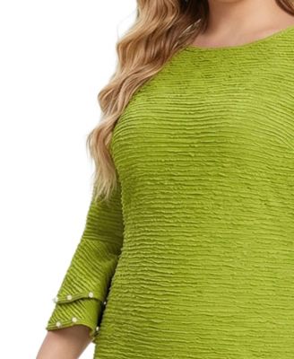 Plus Size Long-Sleeve Dress with Bell Cuffs