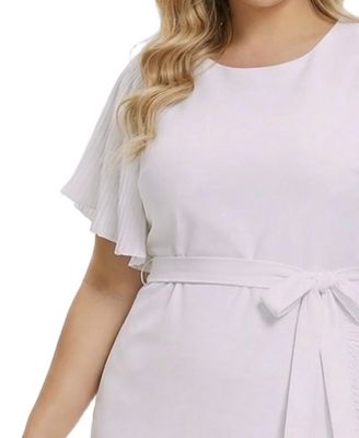 Plus Size-Short Sleeve Pleated Ruffle Dress