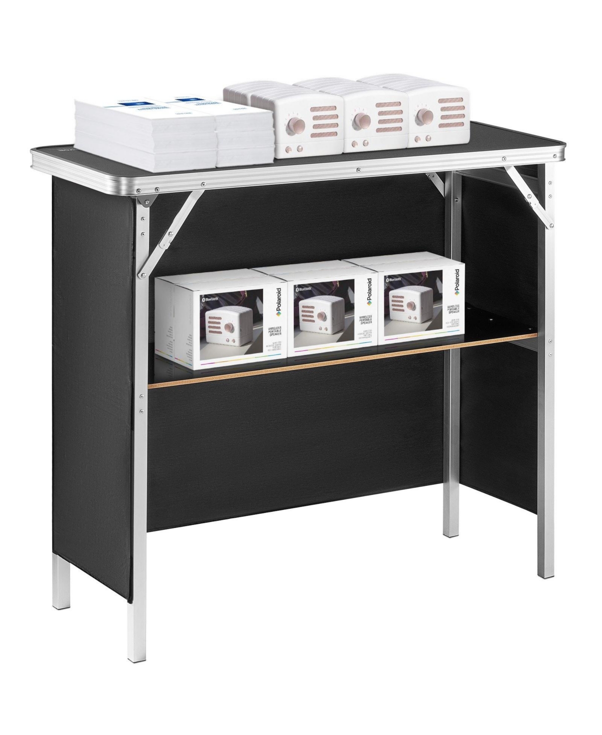 Mecale 38.39" x 15.16" x 34.25 Folding Portable Bar Table with Carrying Case, Storage Shelf and Skirt