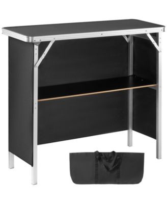 38.39" x 15.16" x 34.25 Folding Portable Bar Table with Carrying Case, Storage Shelf and Skirt