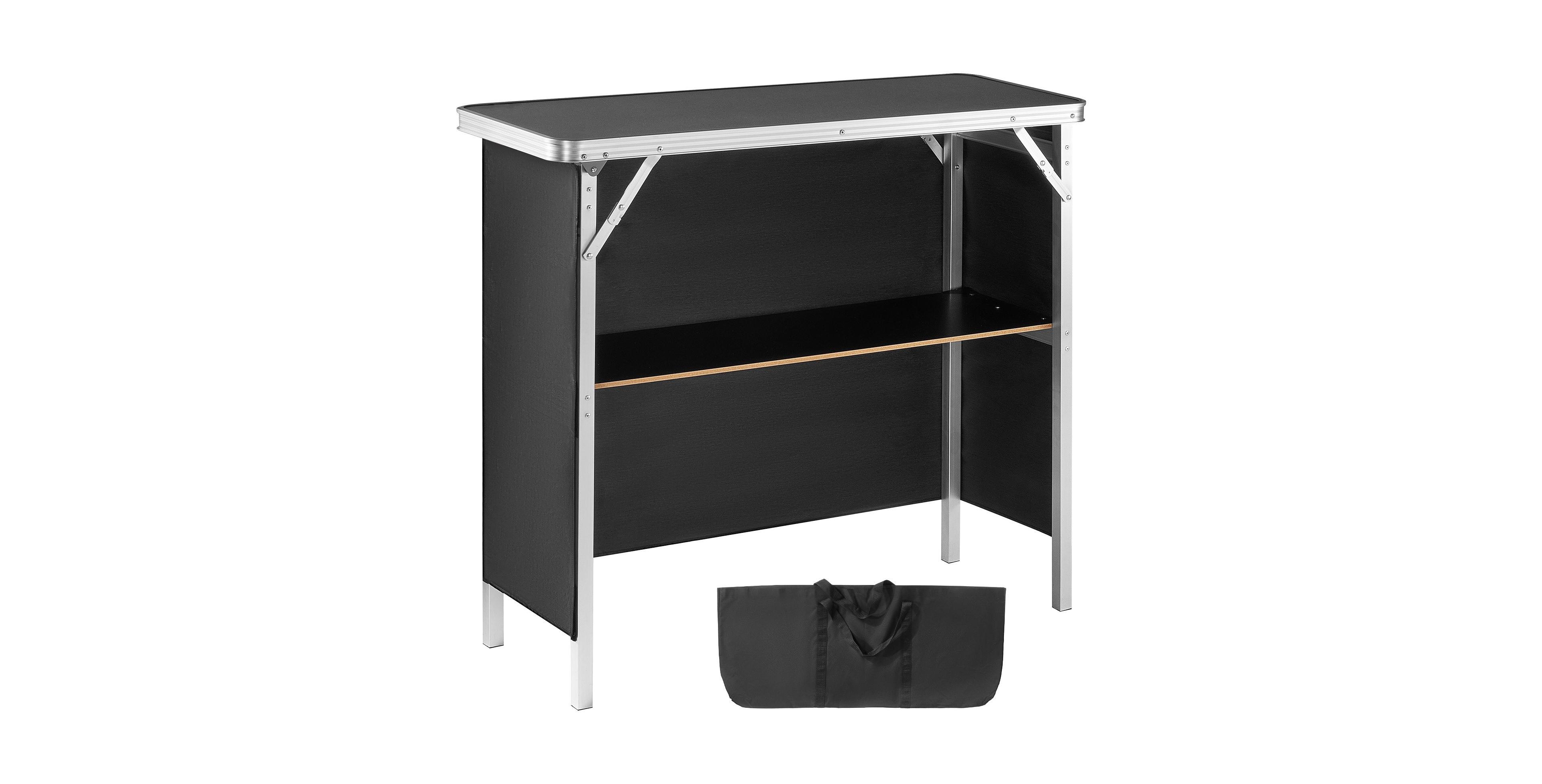 Mecale 38.39" x 15.16" x 34.25 Folding Portable Bar Table with Carrying Case, Storage Shelf and Skirt