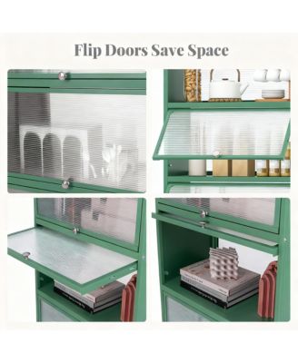 5-Tier Rolling Kitchen Storage Cabinet with Flip Doors and Casters