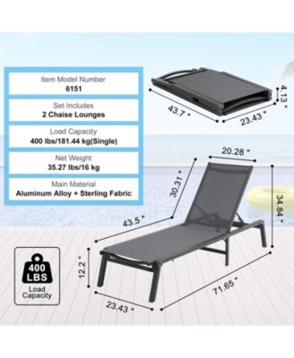 2-Piece Outdoor Patio Chaise Lounge Chair Set with Adjustable 5-Position Backrest
