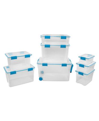 120 Qt Wheeled Gasket Box Stackable Storage Bin with Latch Lid, 3 Pack