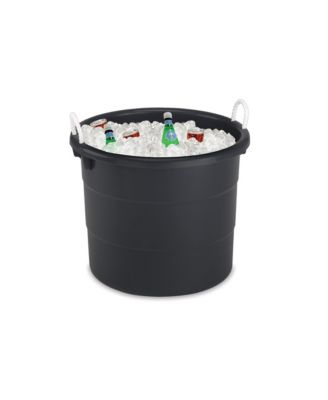 Plastic 17 Gallon Utility Storage Bucket Tub w/ Rope Handle, Black, 4 Pack