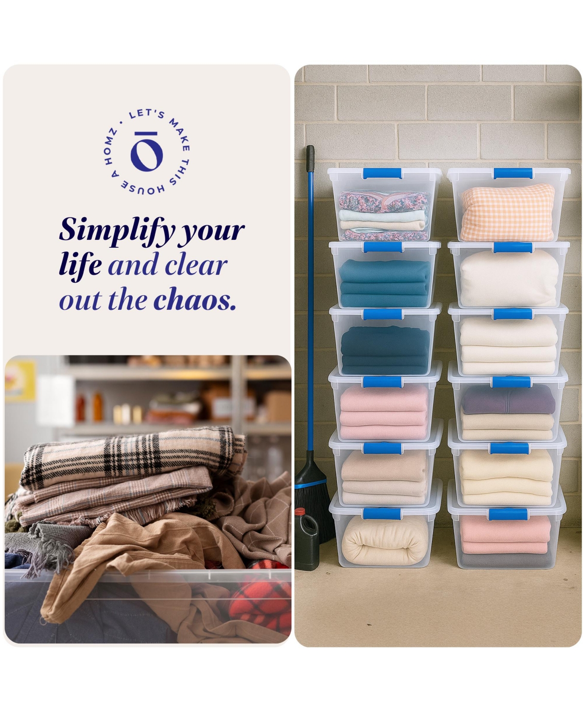 Homz 31 Quart Heavy Duty Clear Plastic Stackable Storage Containers, 12 Pack