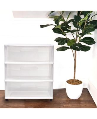 Plastic 3 Clear Drawer Small Rolling Storage Container Tower, White Frame