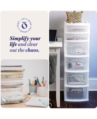 Plastic 6 Clear Drawer Medium Home Storage Container Tower, White Frame