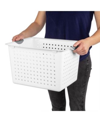 Deep Ultra Nesting Plastic Storage Bin Basket Tote, White (12 Pack)