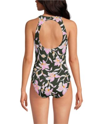 Petite Tugless High Neck Portrait Back One Piece Swimsuit