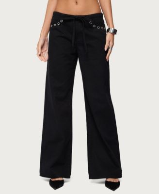 Women's Grommet Tie Waist Low Rise Baggy Jeans
